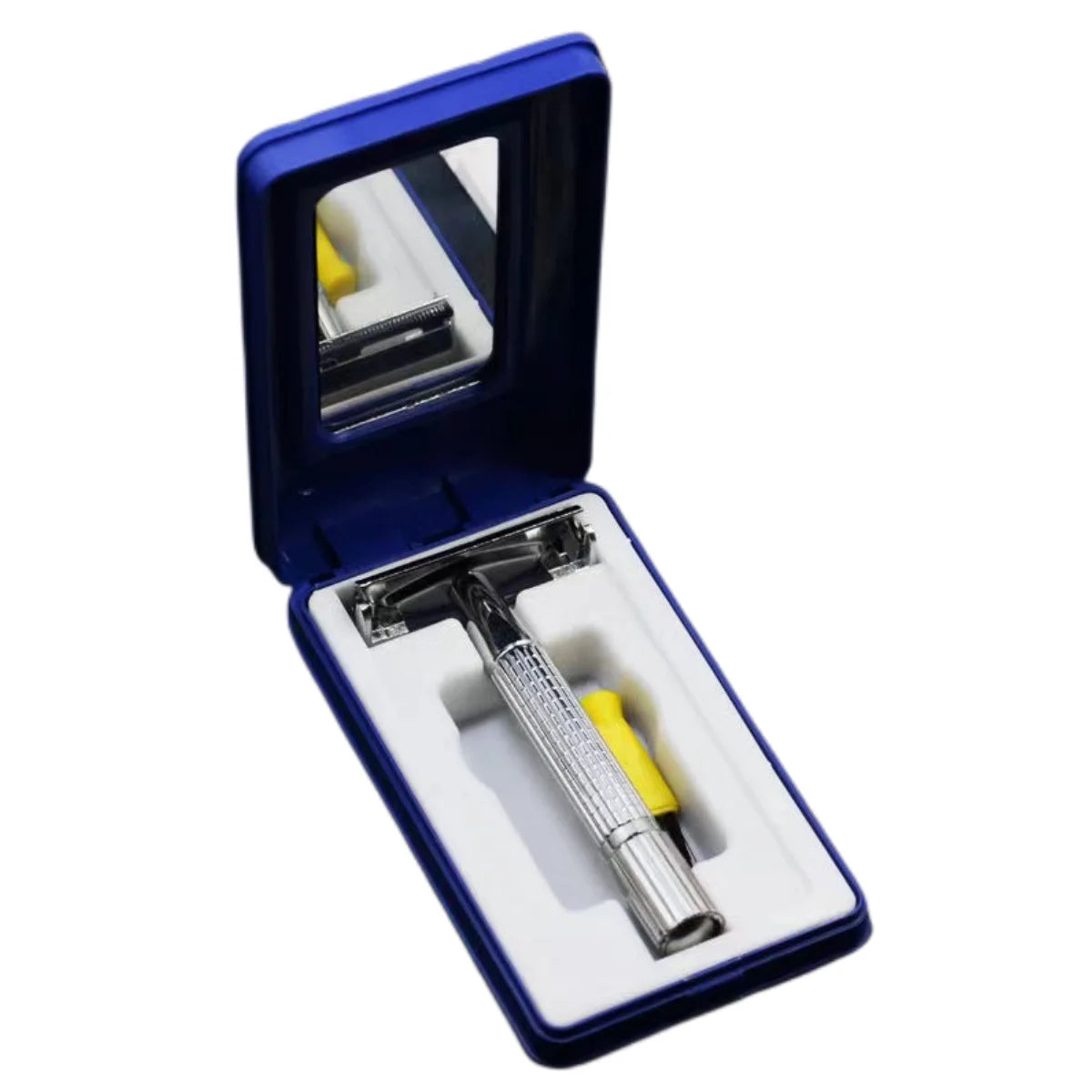 Navalha de barbear masculina com lâmina prateada dobrável, navalha reta de aço inoxidável para pelos faciais, ferramentas de barbeiro, 10 lâminas.
