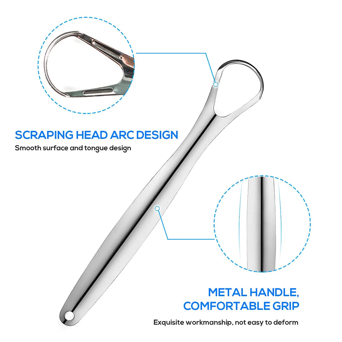 Raspador de língua de metal premium, conjunto com 1 ou 3 unidades, para adultos e crianças. Escovas raspadoras de língua portáteis em aço inoxidável para remoção de ácaros.