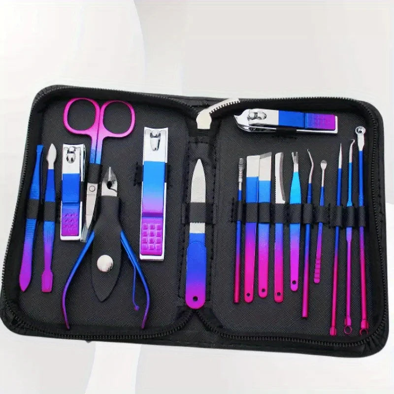 Kit profissional de manicure e pedicure em aço inoxidável com 6 a 30 peças, cuidados de precisão para as unhas, estojo de viagem, cortador de unhas e tesoura.
