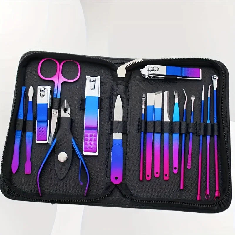 Kit profissional de manicure e pedicure em aço inoxidável com 6 a 30 peças, cuidados de precisão para as unhas, estojo de viagem, cortador de unhas e tesoura.