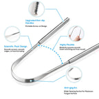 Raspador de língua de metal premium, conjunto com 1 ou 3 unidades, para adultos e crianças. Escovas raspadoras de língua portáteis em aço inoxidável para remoção de ácaros.