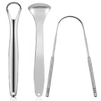 Raspador de língua de metal premium, conjunto com 1 ou 3 unidades, para adultos e crianças. Escovas raspadoras de língua portáteis em aço inoxidável para remoção de ácaros.