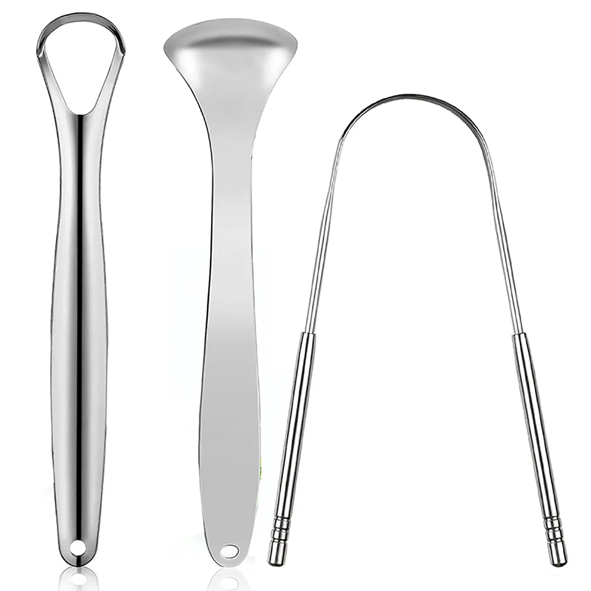Raspador de língua de metal premium, conjunto com 1 ou 3 unidades, para adultos e crianças. Escovas raspadoras de língua portáteis em aço inoxidável para remoção de ácaros.