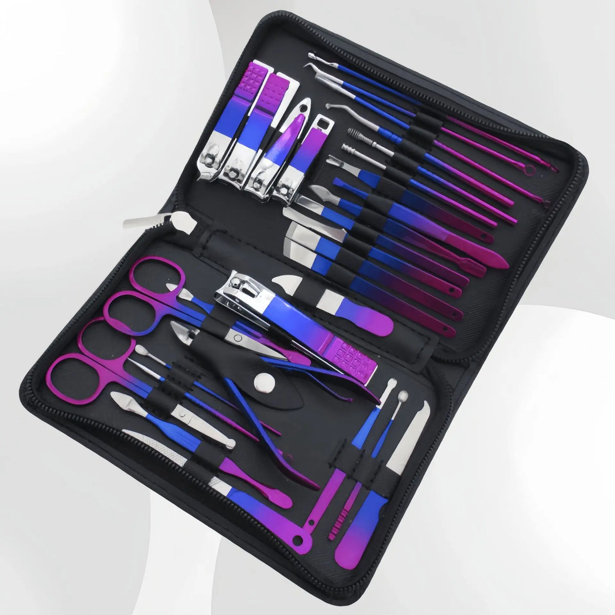 Kit profissional de manicure e pedicure em aço inoxidável com 6 a 30 peças, cuidados de precisão para as unhas, estojo de viagem, cortador de unhas e tesoura.